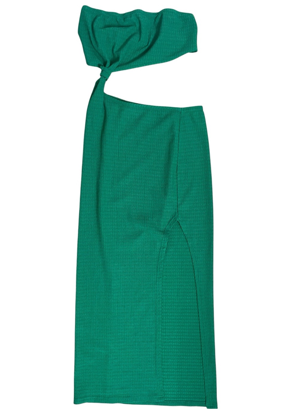 SHEIN Kelly Green Strapless Tube Midi Dress Asymmetric Cutout Slit Size S